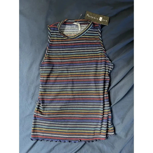 Paper Crane Multicolor Striped Scalloped Hem Sleeveless Tank Top NWT Size Small - Picture 5 of 5